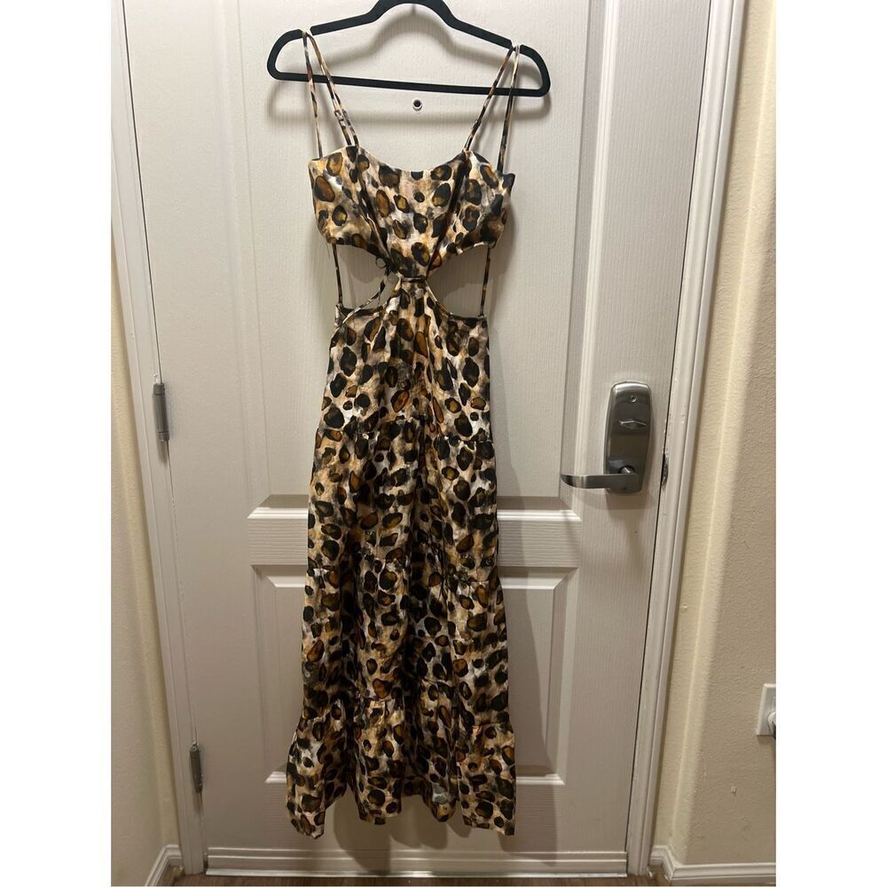 Karina Grimaldi Kos Print Maxi DressWater Stones Brown Vacation Size L NWT$368 - Picture 6 of 7